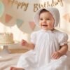 100% Premium Pima Cotton Infant Baptism Baby Girl christening Gown with Bonnets